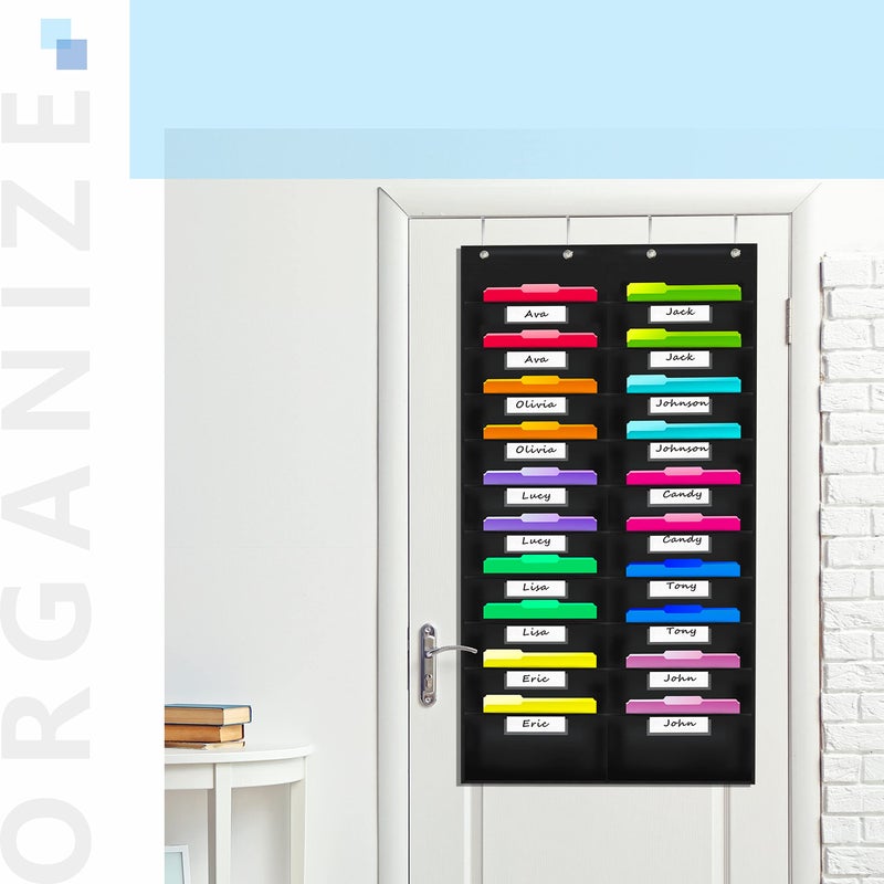 Vantasii Nylon Storage Pocket Chart with 20 Name Tag Pockets, Hanging Wall File Organizer, 4 Hooks and 20 Blank Cards, Organize Your Assignments, Files, Scrapbooks, Paper (28.5â€x 47â€) â€¦ - Image 5